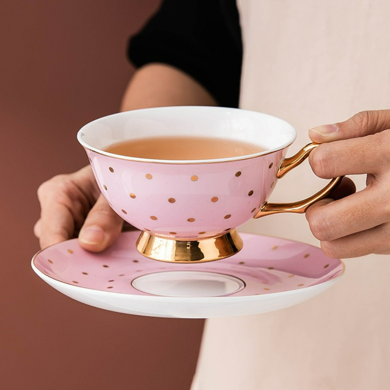 Coffee Tea Essentials - Ceramic Pink Coffee Mugs with Dish