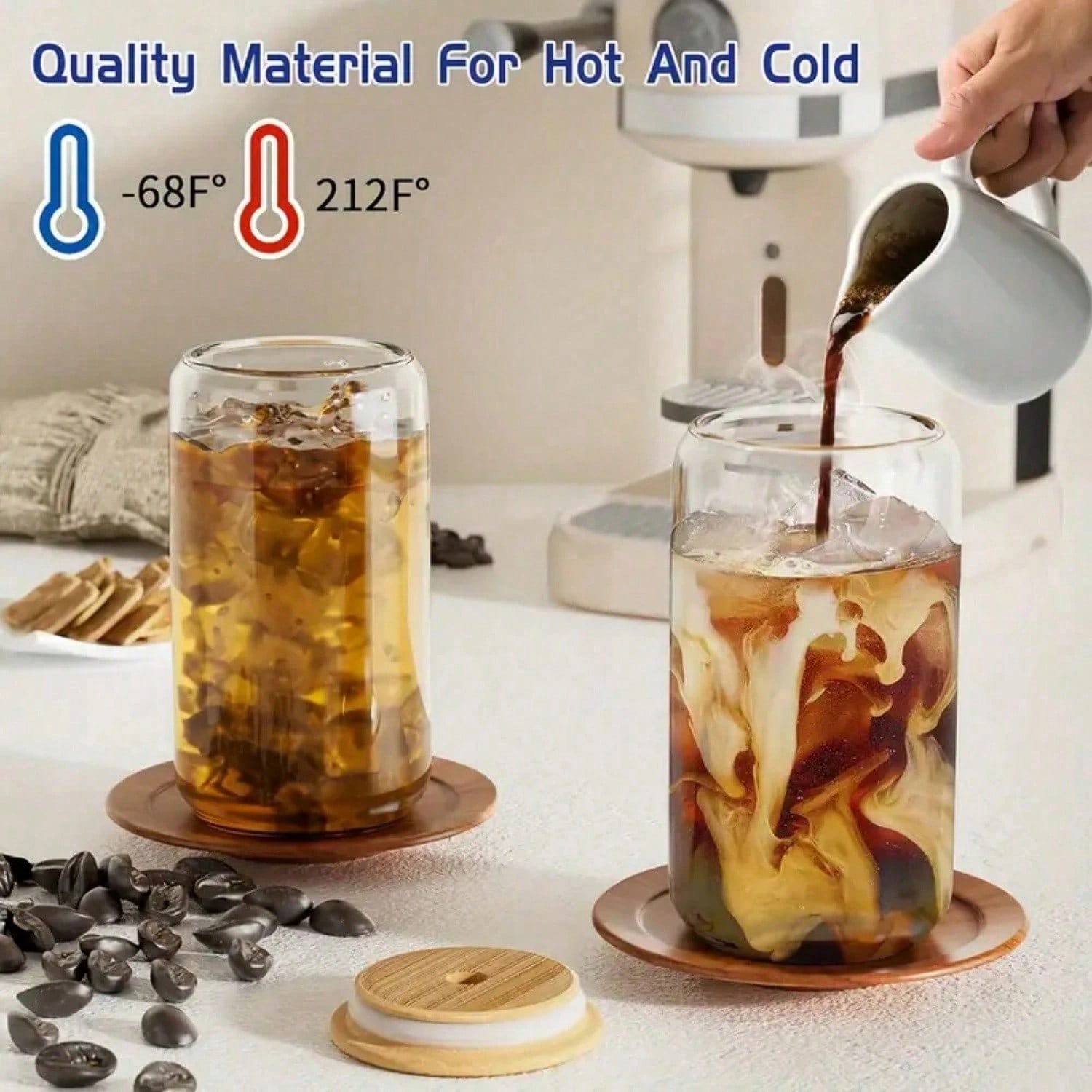 Coffee Tea Essentials - 8pc, Glass Cup With Bamboo Lid