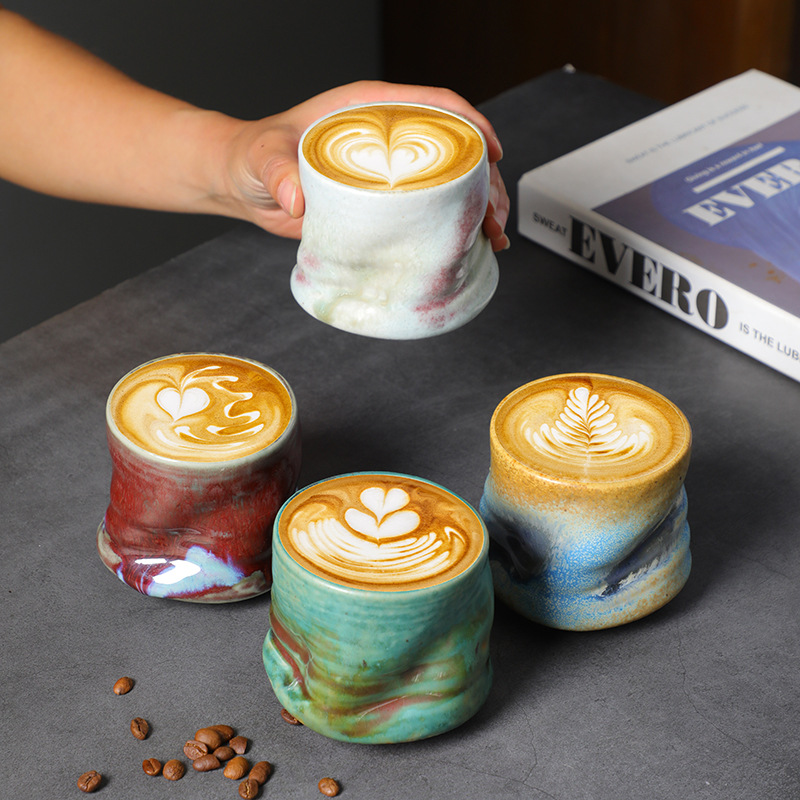 Coffee Tea Essentials - Stoneware Espresso Cups Vintage Hand-pinched Pleated