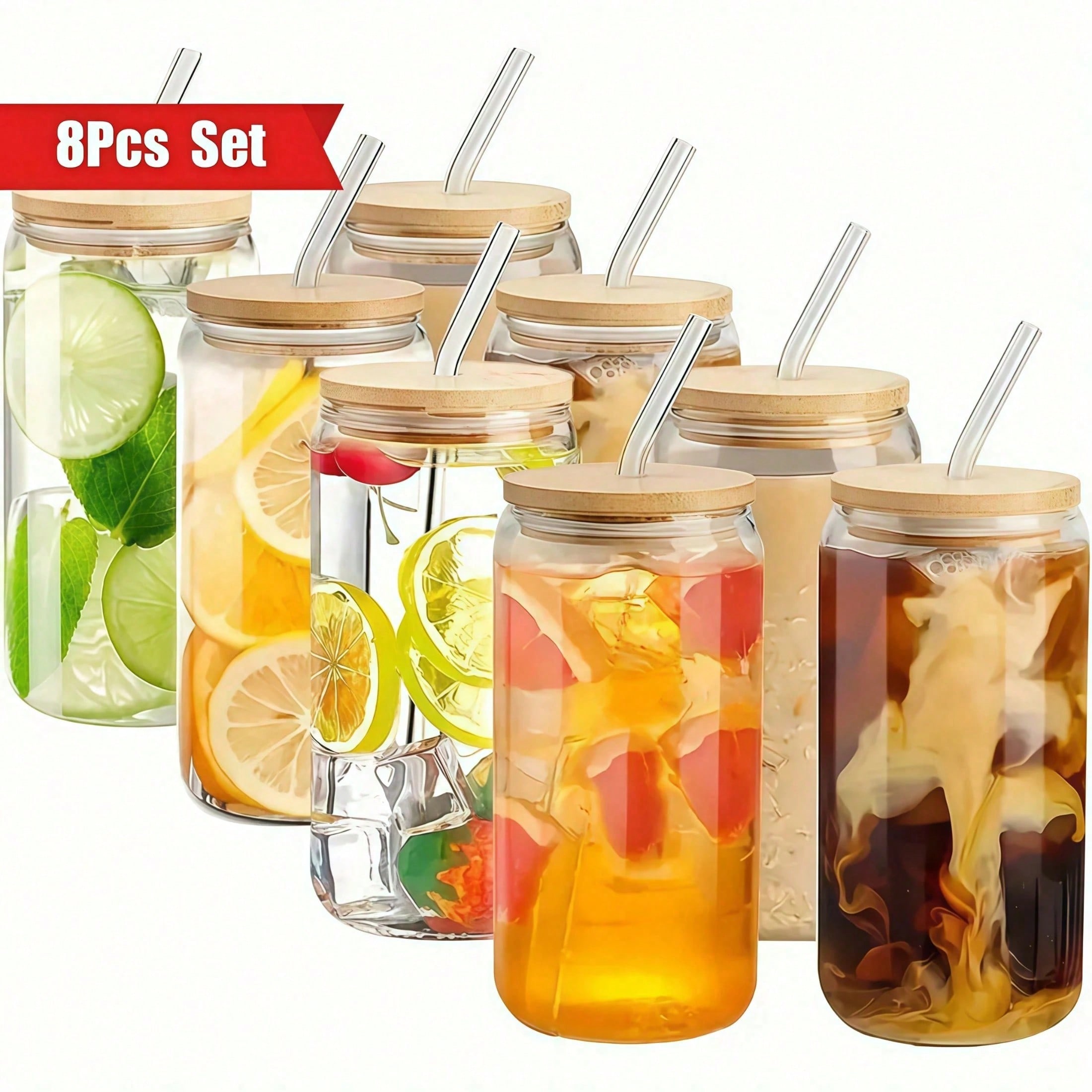 8pc, Glass Cup With Bamboo Lid - đánh giá và giá Coffee Tea Essentials